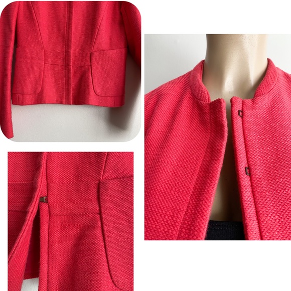 $660‼️MAJE Tweed Short Blazer Jacket Collarless Long Pleated Sleeves Pink Red M - Picture 10 of 13